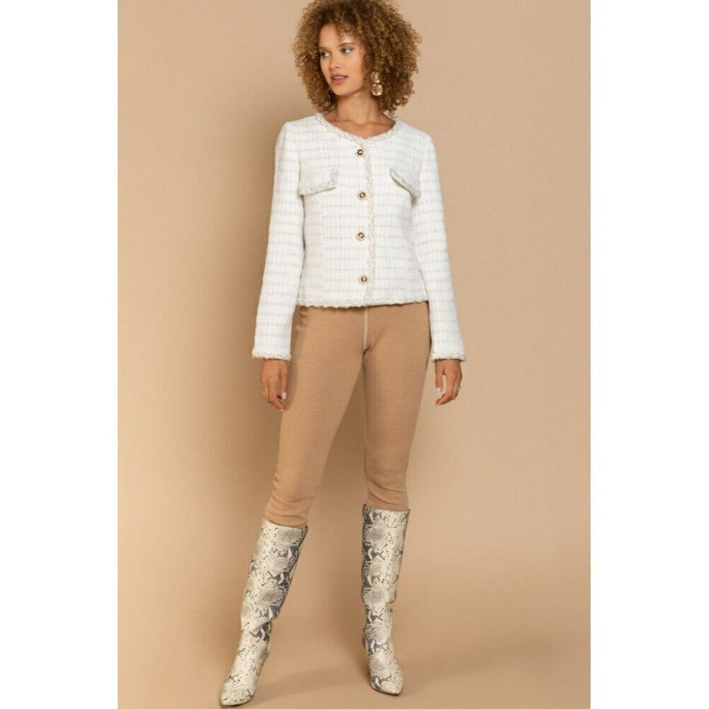 POL CLOTHING Luxe Women's Sweater Cardigan White Cream Button Up New FWJ190 - Picture 8 of 9